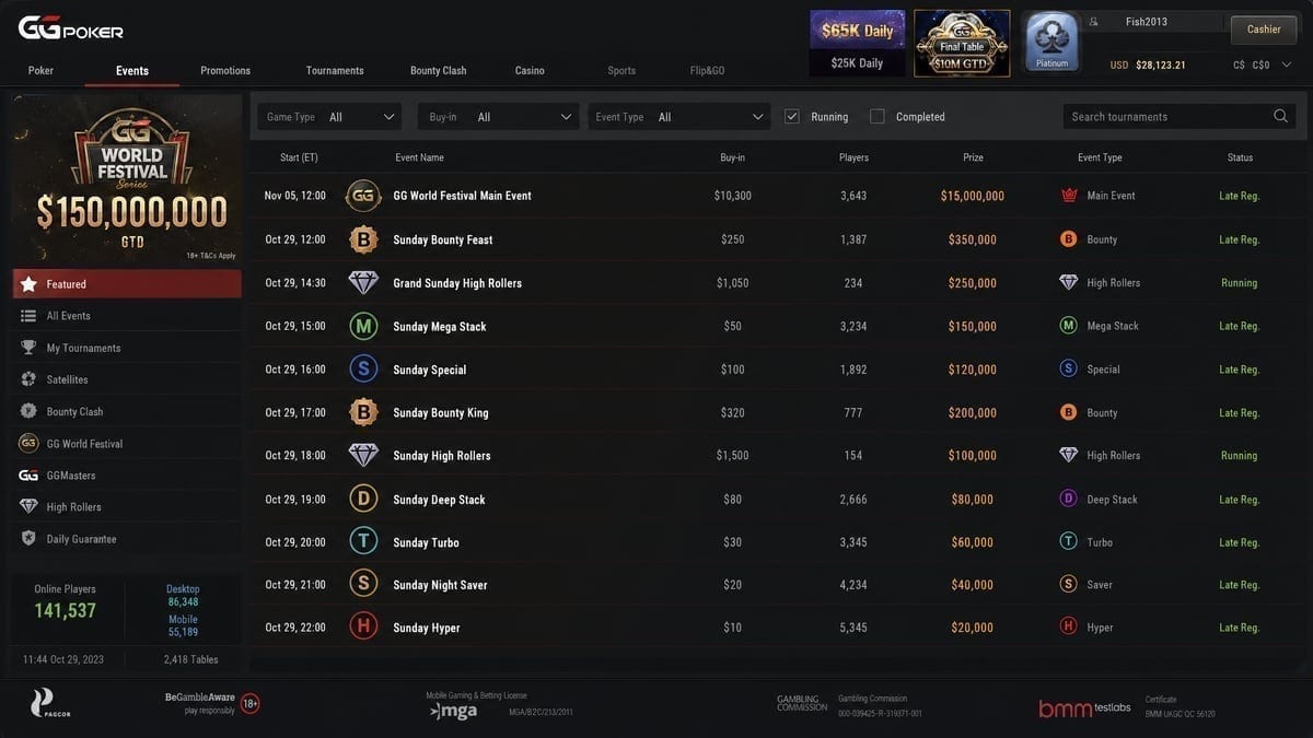 GGPoker lobby showing record player count