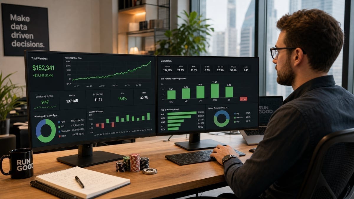 Online poker traffic statistics displayed on computer monitors