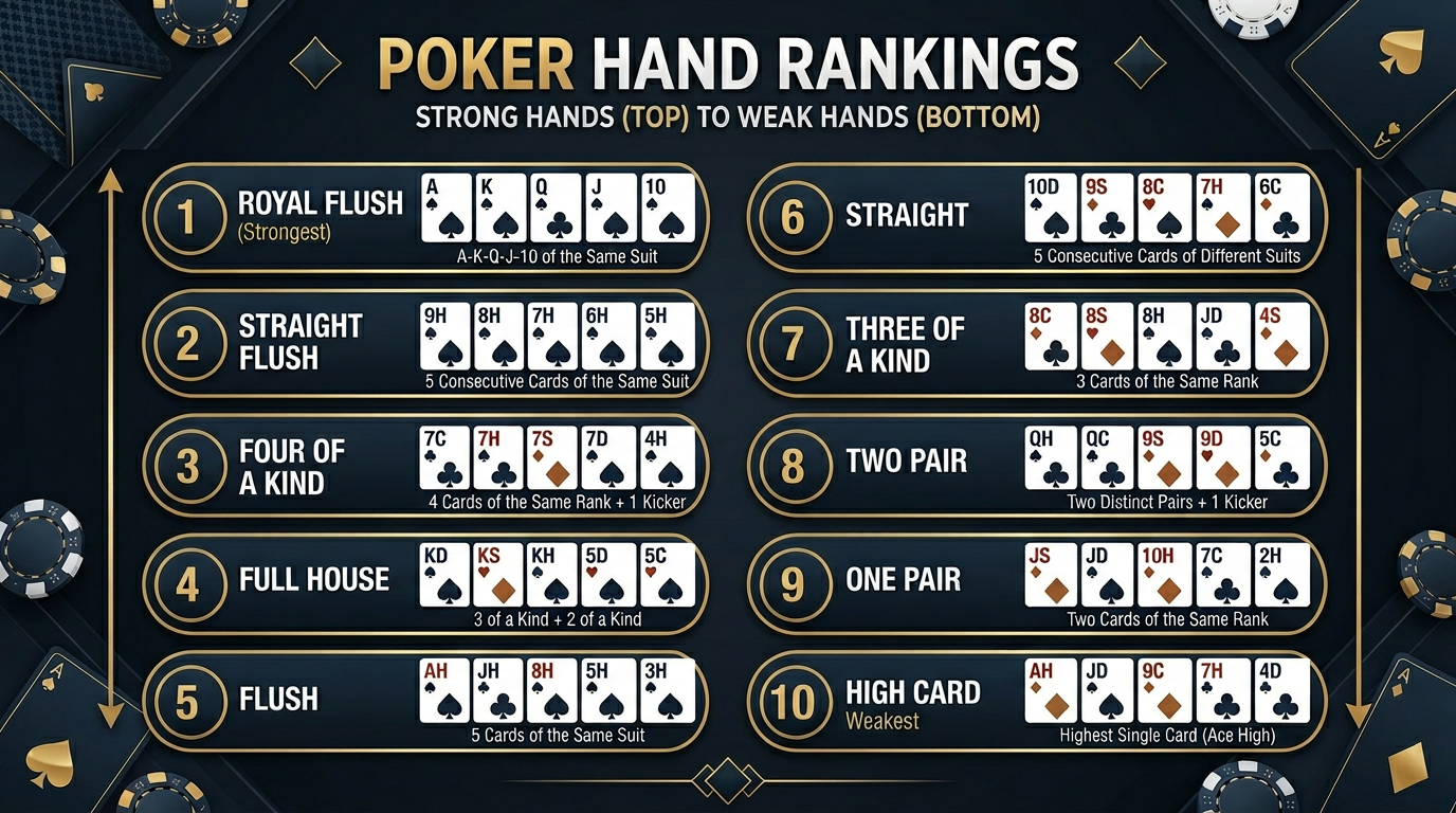 Poker Hand Rankings Chart: Complete Guide to Hand Strength